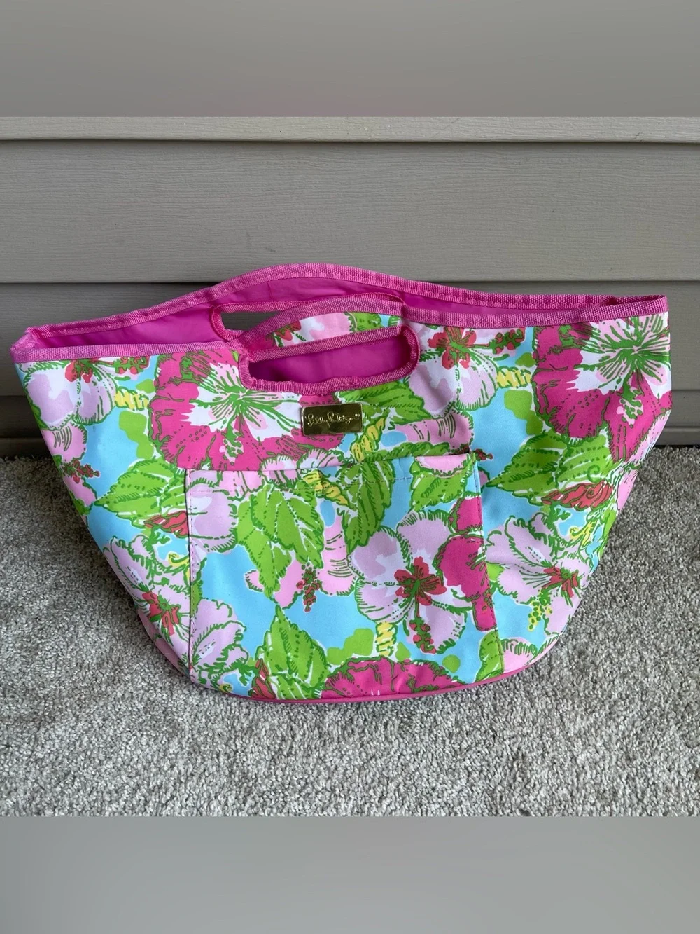 Lilly Pulitzer Insulated Beverage Bag Pink Green Blue Hawaiian Flower Print